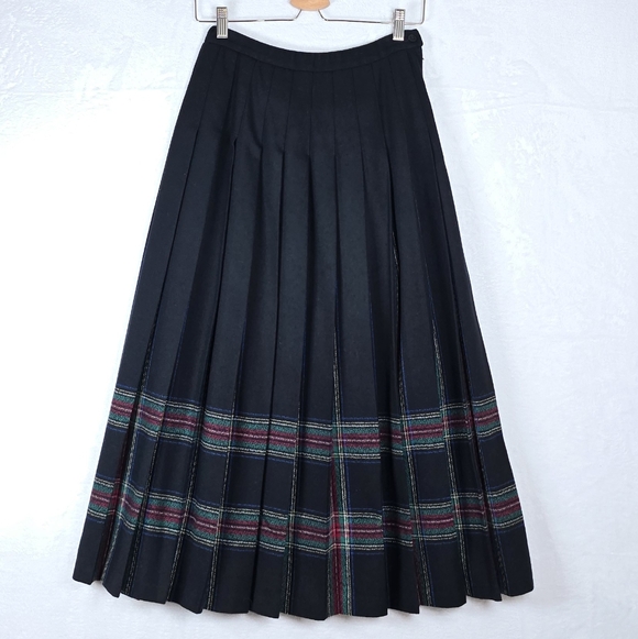 Vintage Pendleton Wool Tartan Plaid Pleated Midi Skirt Sz 6 Dark Academia Prep